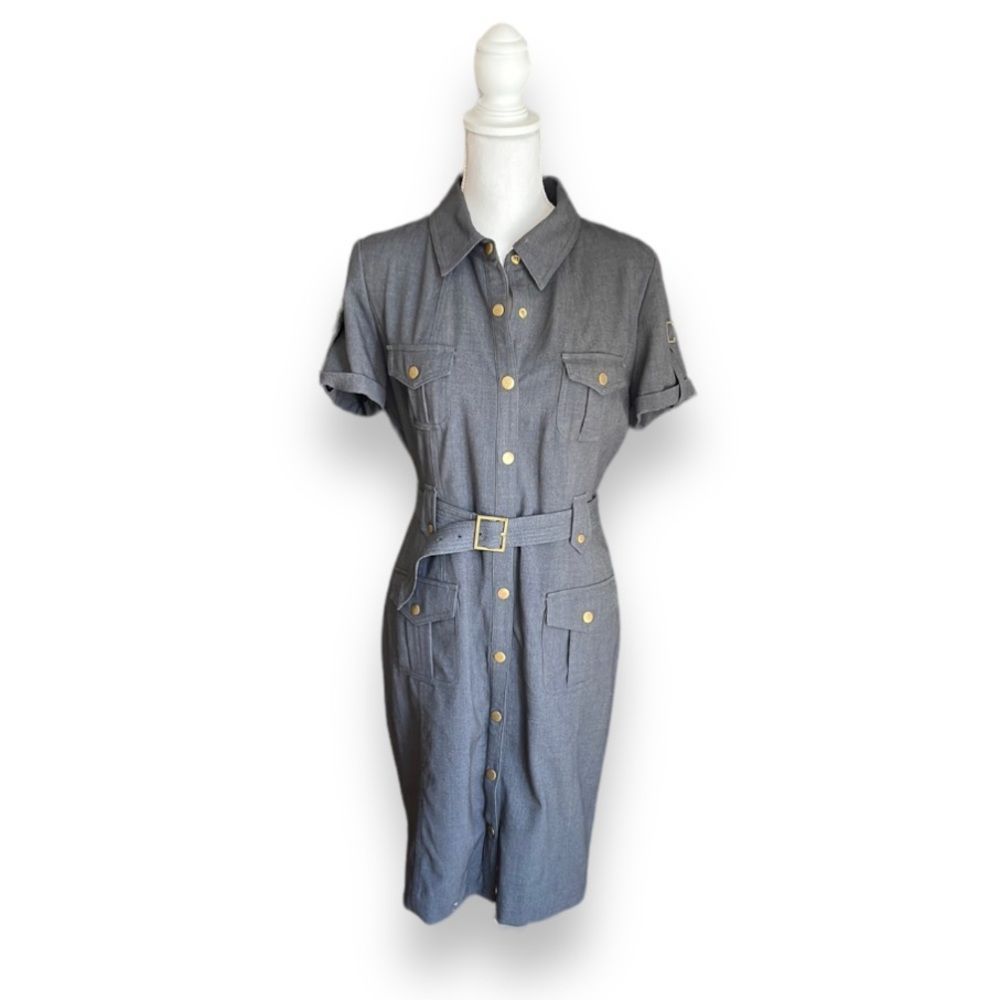 Calvin Klein Women’s Dress Charcoal Gray with Gold Buttons Size 12